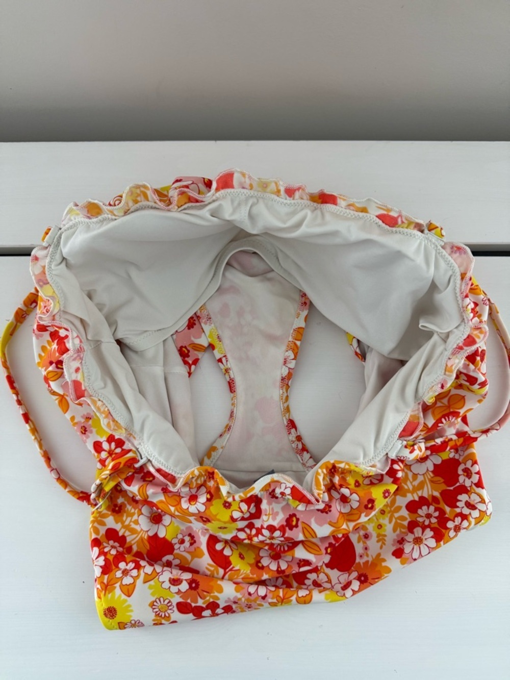 Aerie Floral One Piece Swimsuit Large Retro Orange Ruffle - Picture 4 of 9